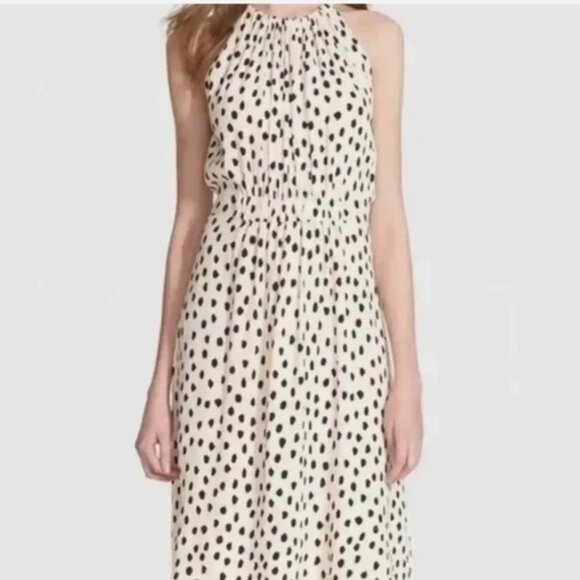 $368 KATE SPADE Ivory Black Leopard Dot Print HALTER DRESS MIDI Size 0 - Picture 3 of 6